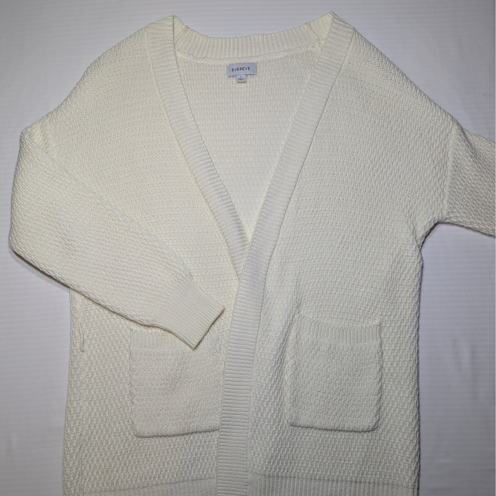 Evereve S Cream Ivory Textured Knit Open Front‎ Cardigan Long Sleeve Sweater